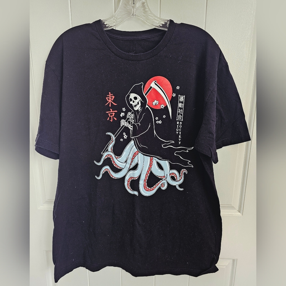 RIOT SOCIETY Grimm Reaper Octopus Black Graphic Short Sleeve Tee Shirt